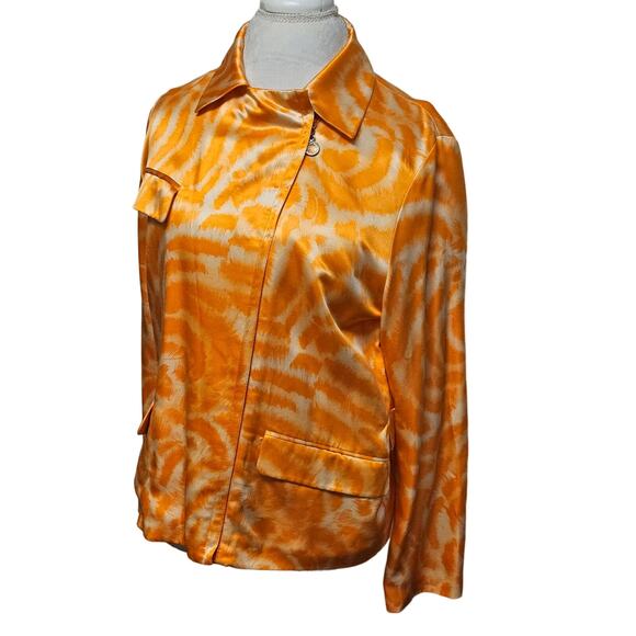 Versace Shacket Orange Cream Slanted Full Zip Jacket Shirt (Missing Belt/Sash) - Picture 2 of 11